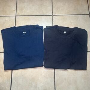 Lot of 2 UNIQLO U T-Shirt Mens Large Blue Grey Short Sleeve Crew 100% Cotton